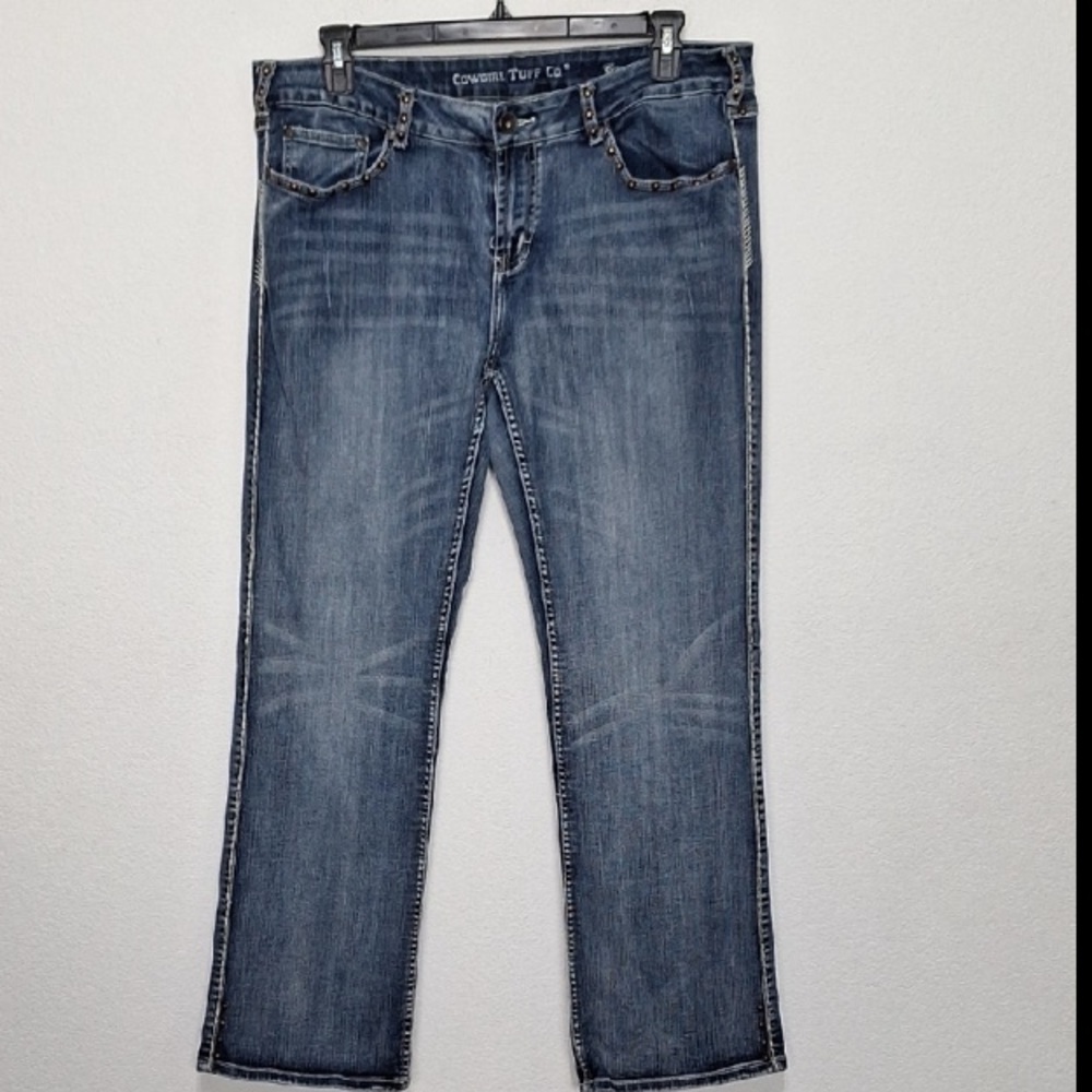 Cowgirl Tuff Medium Wash Western High Rise Straight Leg Denim Jeans Size 36